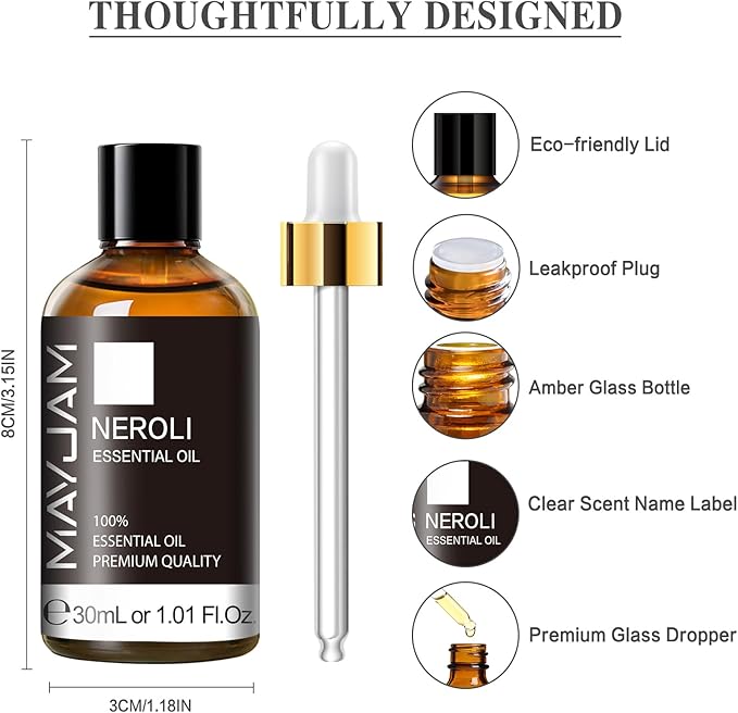 Neroli Essential Oil 30ML/ 1.01FL.OZ, MAYJAM Pure Neroli Oil for Massage, Diffuser, Soap Making, Long Lasting Scents - Bloomnest