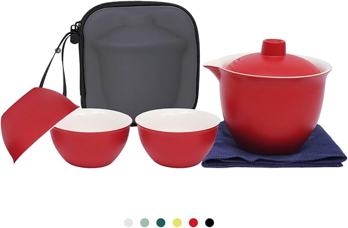 Porcelain Chinese Gongfu Tea Sets for Adults Ceramic japanese Tea Set Portable Kungfu Gaiwan Teapot and Cup Set Small Travel Teaset with Lid for Home Gifting Outdoor and Office (Red) - Bloomnest