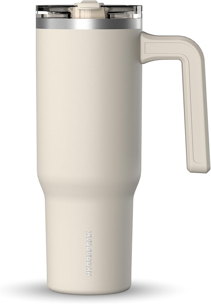 Hydrapeak Voyager 32 oz Tumbler with Handle and Straw Lid | Reusable Stainless Steel Water Bottle Travel Mug Cupholder Friendly | Insulated Cup (Stone) - Bloomnest