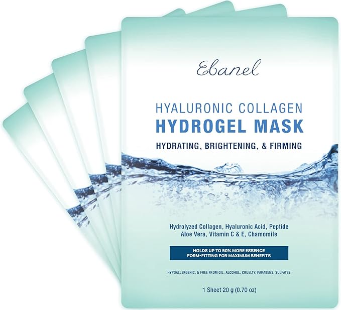 Ebanel 5 Pack Hydrogel Collagen Face Mask with Hyaluronic Acid, Vitamin C, Peptide, Aloe, Instant Brightening Hydrating Face Masks Skincare Korean Sheet Mask, Skin Firming, Lifting Anti Aging Masks - Bloomnest