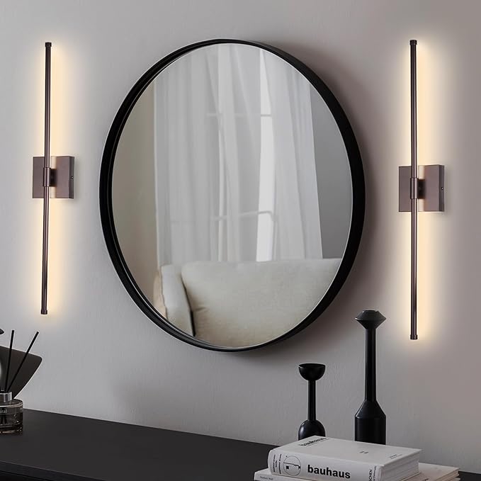 LED Wall Sconces with Remote Control, Dimmable Wall Sconces Set of Two, 5 Colors 3000K-6500K & Dimmable, Hardwire Wall Light with Timer & Night Light, LED Wall Lamps for Living Room, Bedroom, Bronze - Bloomnest
