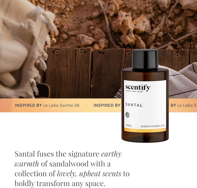 Scentify Santal Aroma Oil Refill Scent for Oil Diffusers - Iris, Amber, Sandalwood, Cedar Scents - Luxurious Relaxing Aromatherapy Diffuser Fragrance 100ml, 3.38 oz Scentify