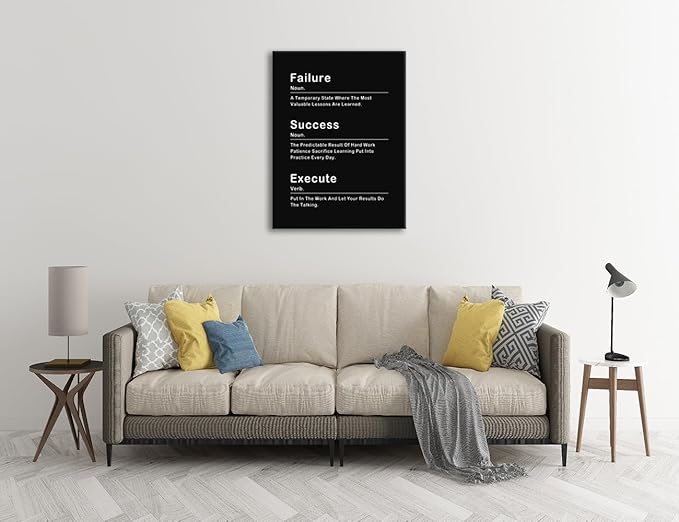 Motivational Canvas Wall Art Modern Success Failure Noun Inspirational Picture Execute Verb Posters Painting Prints Artwork Framed Wall Decor for Home Office Living Room Decor [30''W x 40''H] - Bloomnest