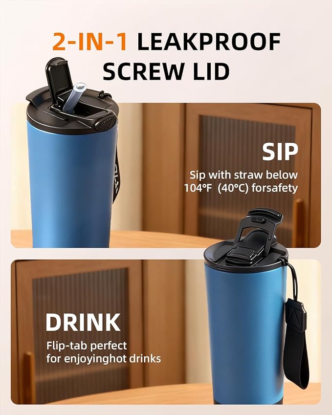 Temperature Control Heated Travel Mug Smart Self Heating Coffee Mug 20 Oz App Controlled LED Display coffee serving sets mug kept at a constant temperature for 4-10 hours (Slate Blue, 20 oz) - Bloomnest