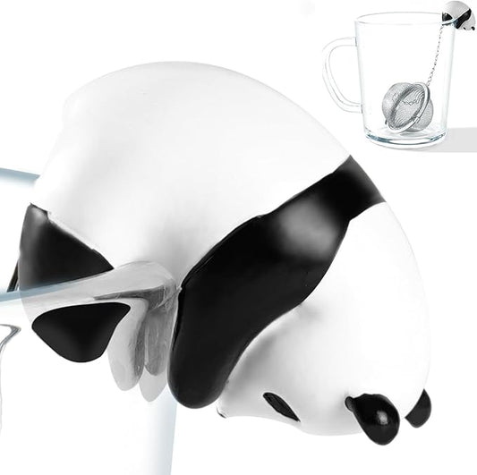 Calico Cat Tea Infuser Set - Adorable Tricolor Kitty Hook, Fine Mesh Loose Leaf Tea Steeper, Stainless Steel, No Mess, 1 Pack (Panda Lazily Lying on the Cup)