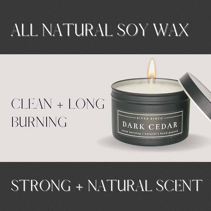 River Birch Candles Cedar Eucalyptus Scented Candle | Premium, All-Natural, Non-Toxic, Soy Candles | 8 oz. Black Matte Tin Travel Candle | Cozy Relaxing Gifts for Home - Bloomnest