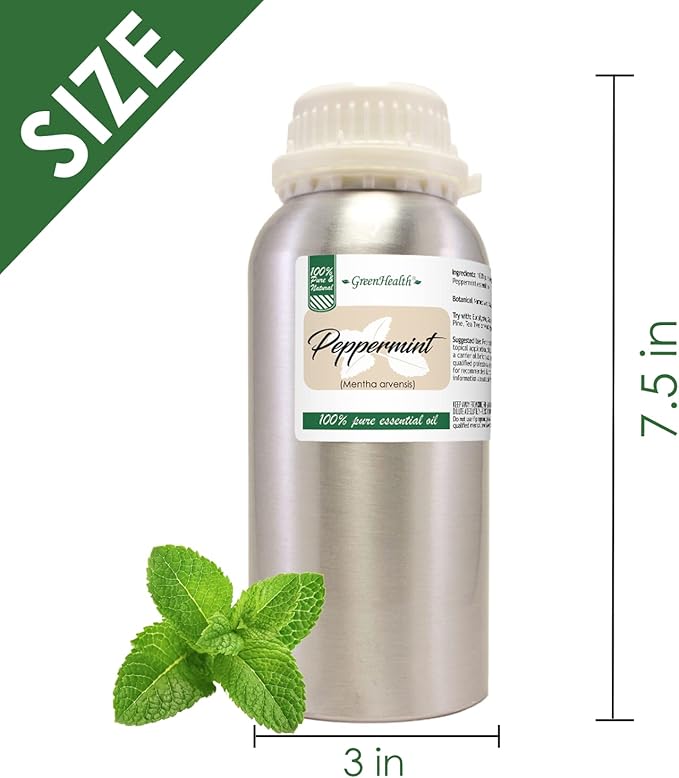 GreenHealth Peppermint Essential Oil – 2 Pack (16 fl oz Each) – 100% Pure & Uncut – Strong Menthol Scent – Aluminum Bottles for Diffusers, Cleaning, DIY Use - Bloomnest