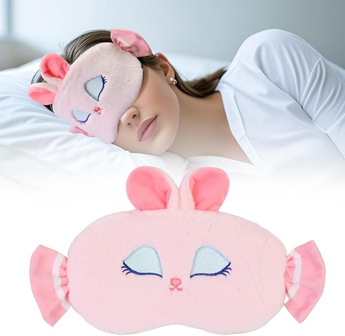 Cute Sleep Eye Masks for Kids, Kawaii Cartoon Kids Sleeping Mask for Women Boys Girls Teens, Soft Plush Adjustable Eyeshade Silk Travel Nap Eye Cover,Pink Candy Bunny - Bloomnest