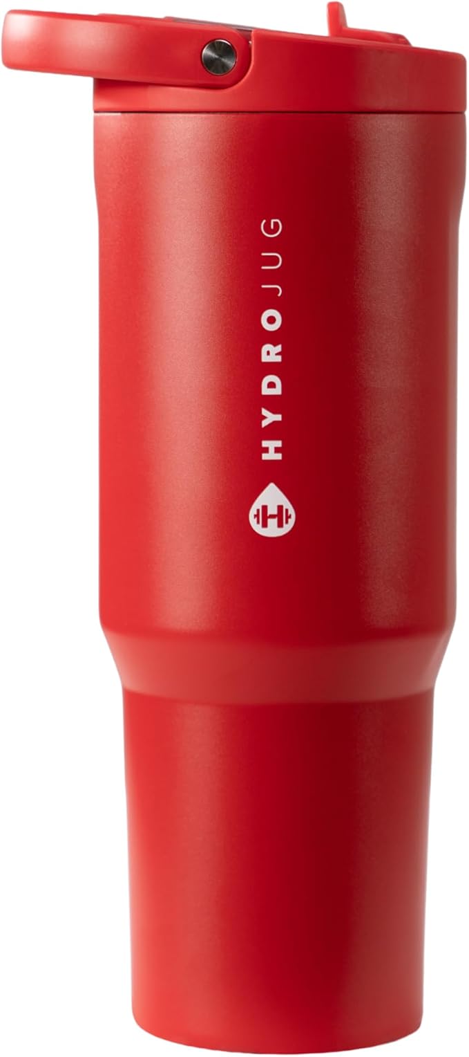 HydroJug Sport - Stainless Steel Tumbler with Straw, Vacuum Insulated, 40oz Leakproof Water Bottle, Ergonomic Design, Reusable, Dishwasher Safe, Rubber Base, Durable for Gym or Outdoors, Alumni Red - Bloomnest