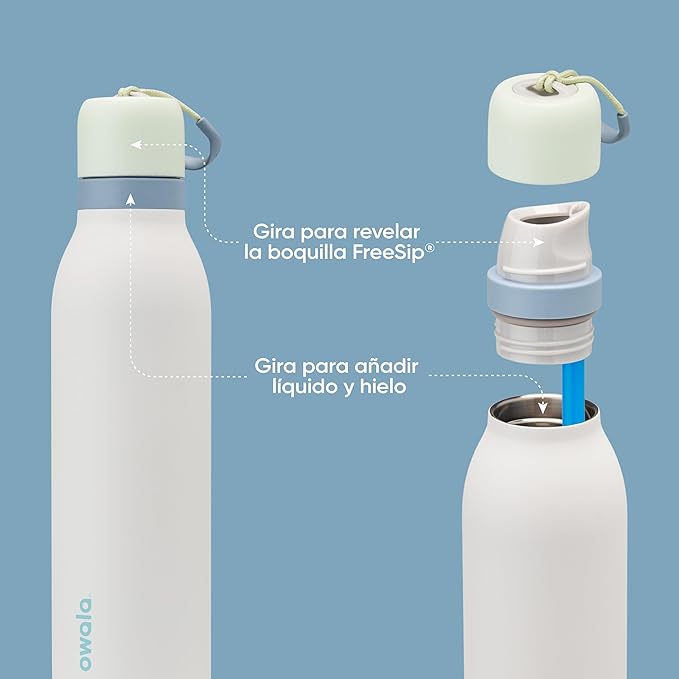 Owala FreeSip Twist Insulated Stainless Steel Water Bottle with Straw for Sports and Travel, BPA-Free, 24-oz, Green/White (Iced Breeze) Owala