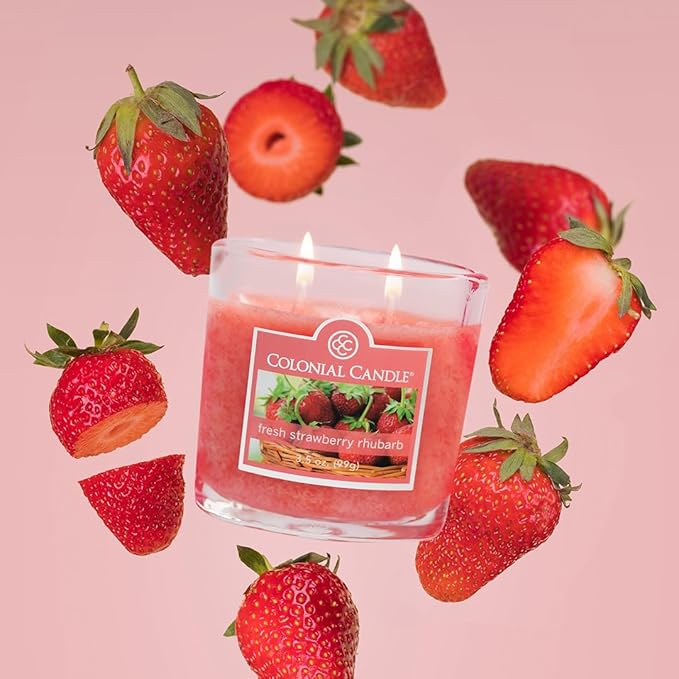 Colonial Candle Fresh Strawberry Rhubarb Scented Jar Candle, 2 Wick, 3.5 oz, Mottled Wax Candle - Bloomnest