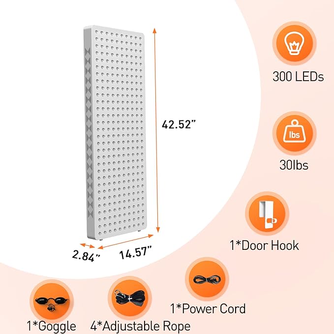 Red Light Therapy Panel for Full Body 400W 5 Wavement 300 Dual Chip LEDs 630+660+810+830+850nm Red and Near Infrared Lamp Therapy Device with Timer & Stand Pain Relief Face Skin Health Sleep Bloomnest
