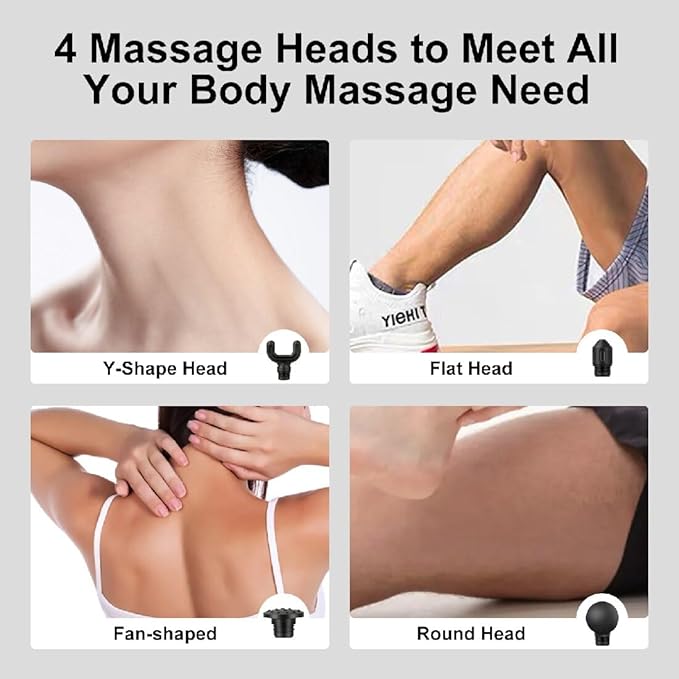 Mini Massage Gun, Deep Tissue Massager Gun, Portable Percussion Small Muscle Massager Gun, Quiet Massager, USB Charging, with 4 Different Massage Accessories, for Full Body Recovery- Black - Bloomnest