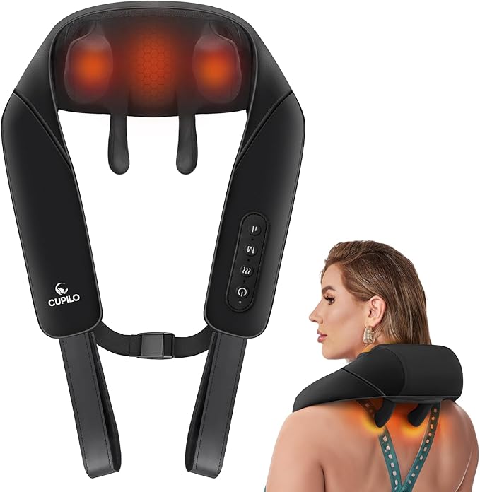 Shiatsu Neck Massager with Heat - Ideal Gifts for Her,Him,4D Cordless Deep Tissue Kneading Massage for Pain Relief,Rechargeable Massage for Neck,Shoulder,Traps and Back - Bloomnest