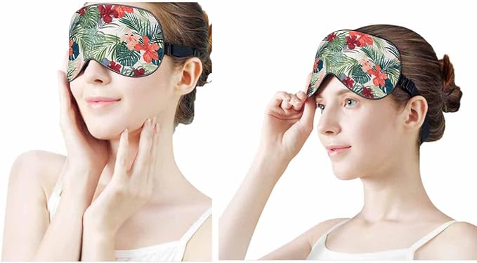 Tropical Plants Sleep Eye Mask Summer Colorful Hawaiian Hibiscus Flowers Men Women Sleep Mask with Adjustable Strap Eye Cover Eye Shade for Travel, Nap,Meditation - Bloomnest