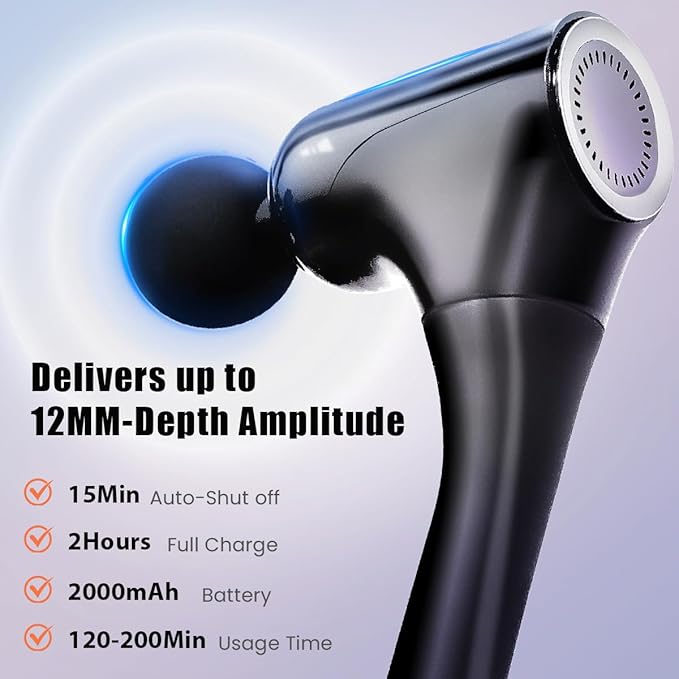 Massage Gun with Exended Handle Deep Tissue Back Massager for Pain Relief with Silicone Sleeves, 12MM Percussion Neck/Foot/Leg/Shoulder Massager, Unlimited Adjustable Speed - Bloomnest