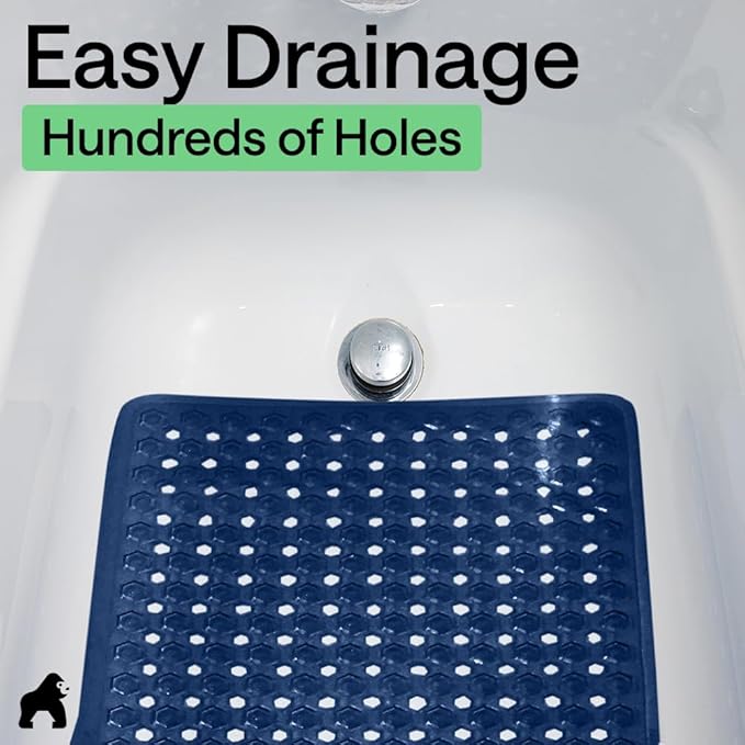 GORILLA GRIP Patented Bath Tub Shower Mat, Machine Washable Bathtub Floor Liner Mats, Suction Cups and Drain Holes to Keep Tubs Clean, Soft on Feet, Bathroom Essentials, 35x16 Inch, Clear Navy - Bloomnest