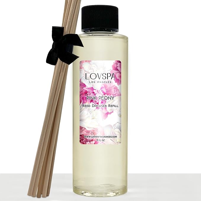 LOVSPA Pink Peony Diffuser Oil - Luxury Essential Oils for Diffuser Refill & Air Freshener Room Spray - Long-Lasting & Natural Home Fragrance, Scented Oil for Diffusers, USA Made, 4oz - Bloomnest