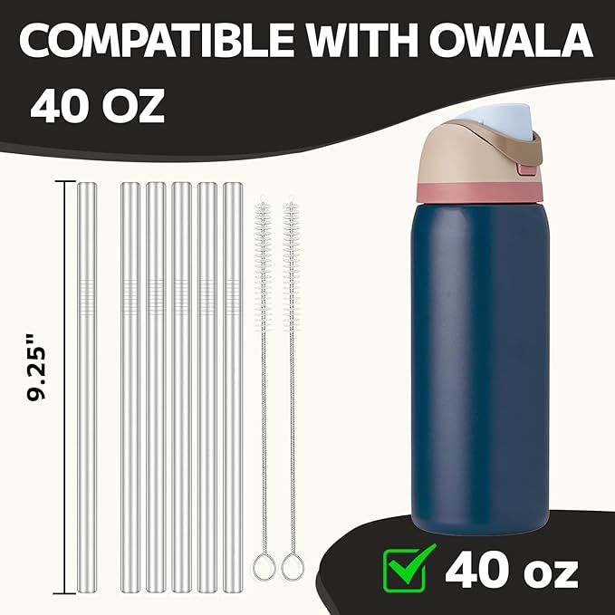 MIMORE Metal Straw for Owala 40 oz - 6 PCS Satinless Steel Straws Compatible with Owala Straw Replacement - Resuable & Dishwasher Safe Mimore