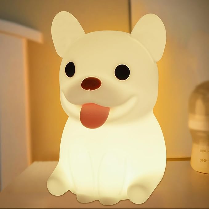 Attivolife Funny Dog Night Light, Puppy Bulldog Animal Silicone LED Touch Lamp with Timer Dimmable, USB Rechargeable Feeding Toddler Bedroom Bedside Decor Birthday Xmas Gifts for Kid Baby Child - Bloomnest