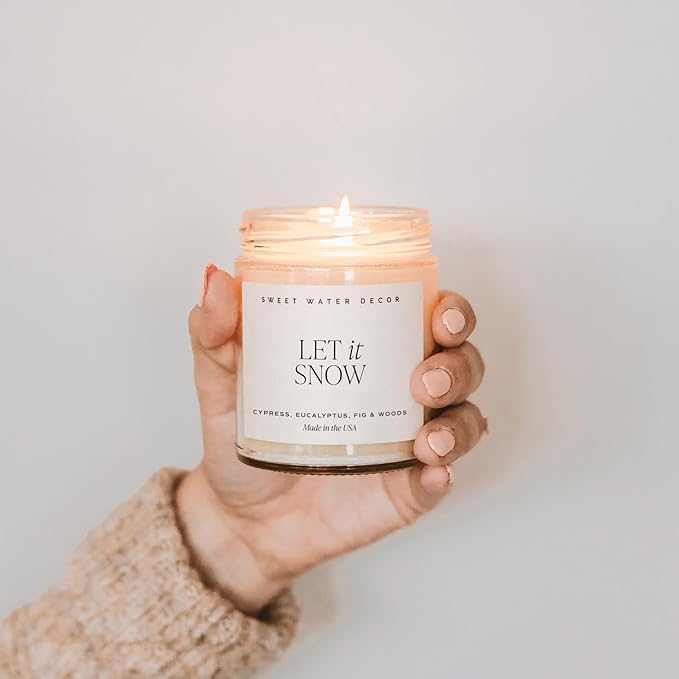 Sweet Water Decor Let it Snow Christmas Scented Candles - Christmas Stocking Stuffers Soy Candles with Cypress Scent - Christmas Candles with 40 Hours Burn Time - 9Oz Gold Lid Clear Jar Wax Candles - Bloomnest