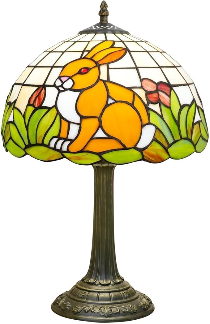 Uniquel Cute Brown Rabbit Tiffany Lamp Retro Style Stained Glass Table Lamp Vintage Aesthetic Bedside Lamps For Bedroom Nightstand Night Stand Lighting Reading Unusual Kids Decor Desk Lamp 12 Inch - Bloomnest