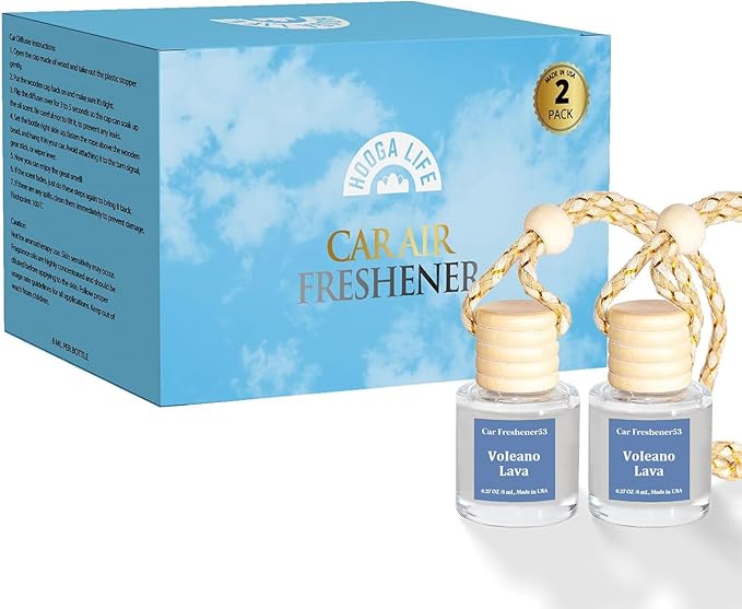 HoogaLife Car Air Freshener Diffuser 2 Pack Hanging Air Freshener Diffuser - VoIeano Lava Fragrance Oil Air D iffuser for Car, 45+ Days Long Lasting Fragrance Made in USA (V53) - Bloomnest