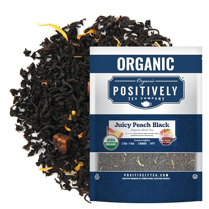 Organic Positively Tea Company, Juicy Peach Black Tea, Loose Leaf, 16 Ounce - Bloomnest