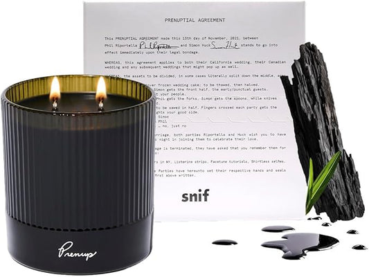 Prenup Luxury Scented Candle by Snif, Musky and Smooth Scent, 50+ Hours, 100% Cotton Fiber Wicks, Soy Wax Blend, Non-Toxic, Vegan, 8.5 oz - Bloomnest