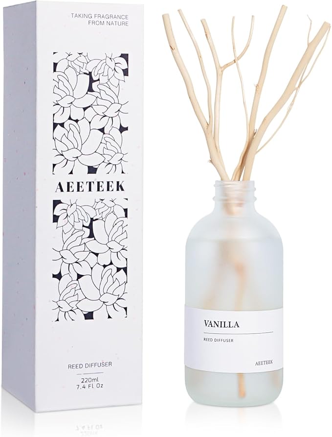 Vanilla Reed Diffuser, 7.4oz(220ml) Orange Blossom Black Pepper Amber Essential Oils, Air Freshener for Home with Willow Branches Decor, Long Lasting Fragrance for Bathroom, Office (1-Pack) AEETEEKHOMEFRAGRANCE