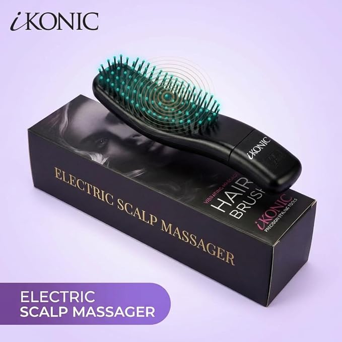 IKONIC 3-in-1 Electric Scalp Massager for Hair Growth -Vibrating Head Massager Brush for Stimulation and Circulation, Use as Exfoliator, Scrub, Hair Detangle, Massage Gift for Men and Women iKonicPrecisionStylingTools