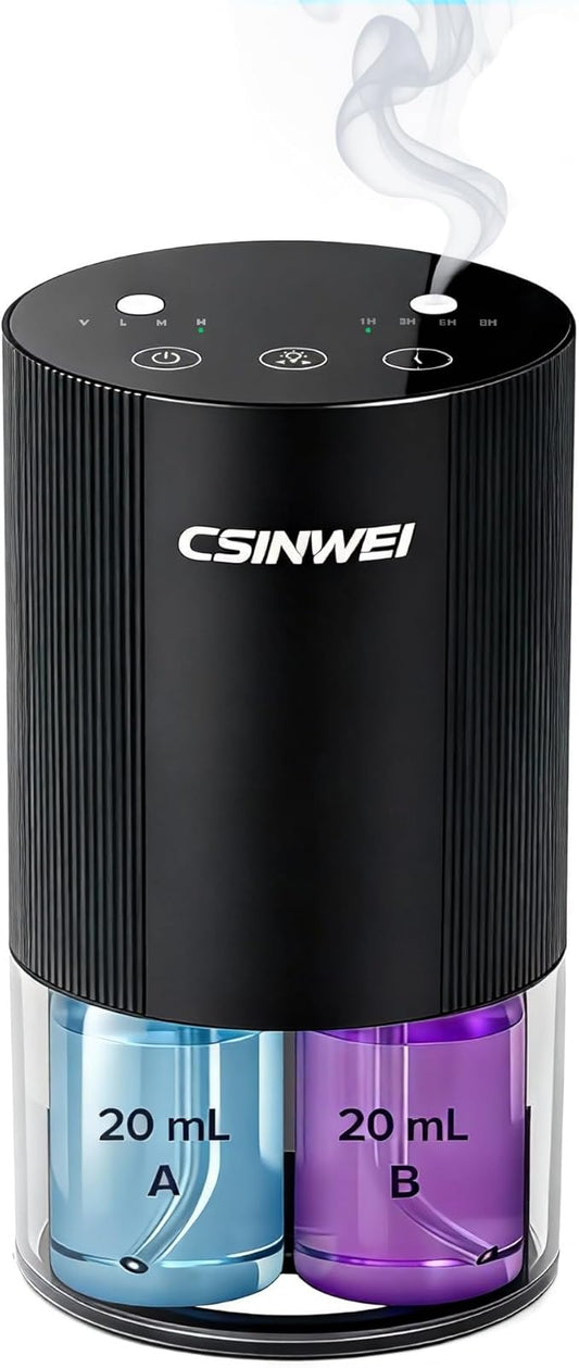 Dual Nozzle Waterless Essential Oil Diffuser for Home Large Room, Car, Office, Portable Battery Operated Aromatherapy Scent Diffusers, Mini Cordless Air Freshener, 5 Timers & 4 Mist Levels - Bloomnest