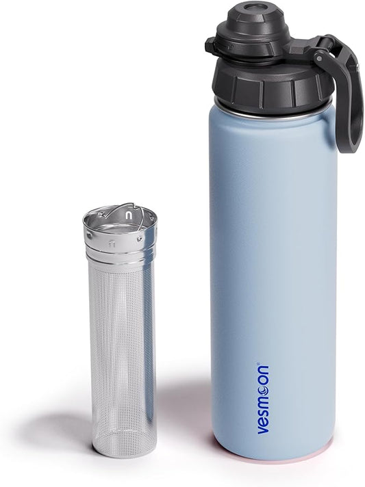 Vesmoon Vessence Tea Infuser Bottle - 24 Oz Insulated Loose Leaf & Fruit Infuser Bottle | Leak Proof with FlowSip Lid