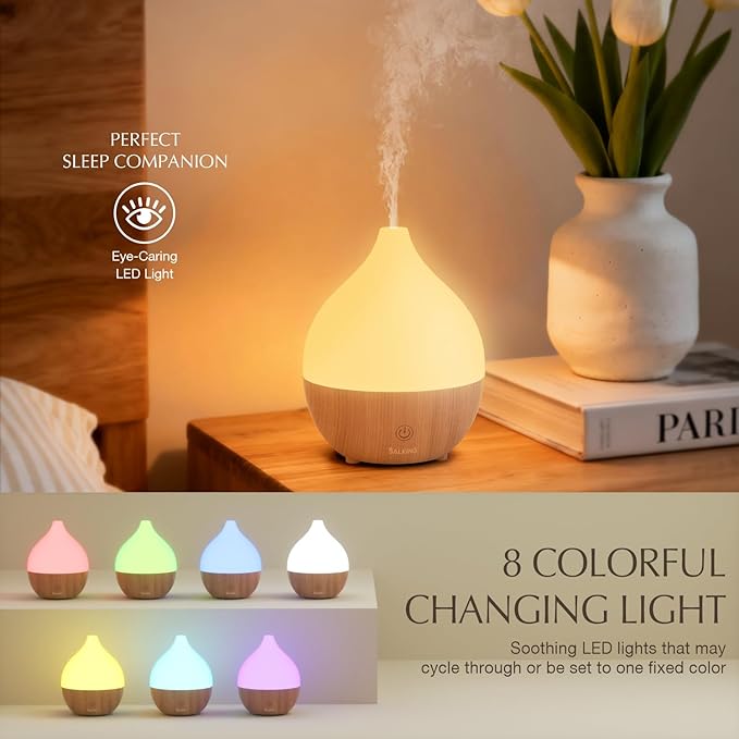 SALKING Essential Oil Diffuser, 100ml Small Aromatherapy Diffuser with Auto Shut-Off Function, Ultrasonic Diffusers for Essential Oils, Cool Mist Humidifier with Warm White Lights, for Office Home - Bloomnest