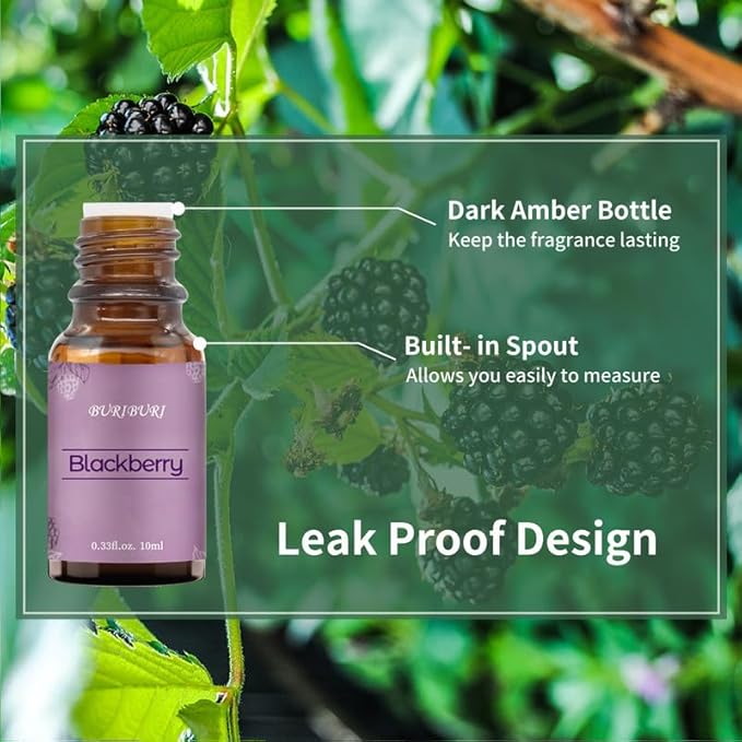 BURIBURI BlackBerry Essential Oil 10ml Premium Grade Scented Oil BlackBerry Fragrance Oil for Diffusers, Massage, Candle Making Soap Making BURIBURI