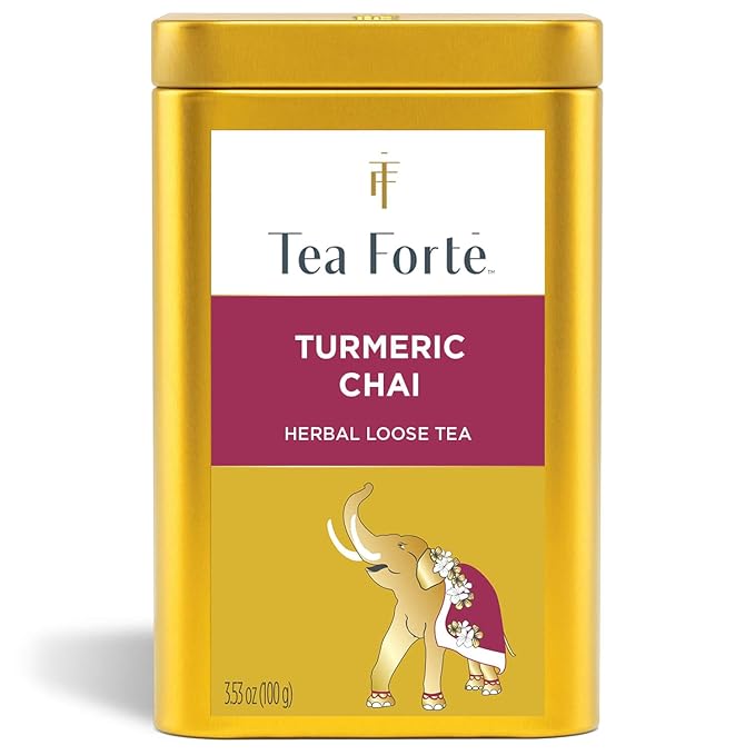 Tea Forte Turmeric Chai Premium Loose Leaf Caffeine-Free Herbal Tea Blend Canister, Makes 35-50 Cups - Bloomnest