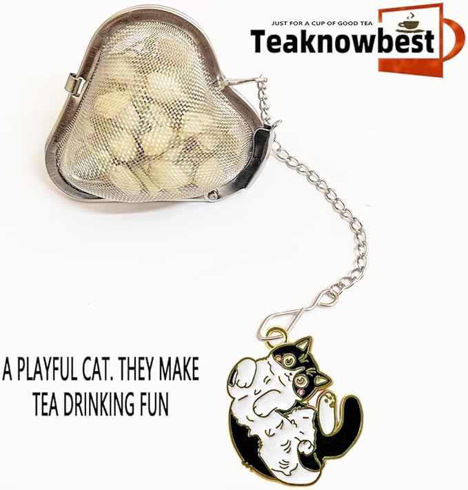 2 Pack Tea infusers, loose tea strainer, Heart shaped tea ball + cute animal pendant, reusable tea steeper makes afternoon tea meaningful (Cat, 2PCS) - Bloomnest
