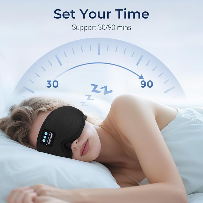3D Sleep Mask with Bluetooth Headphones, Breathable Cotton Sleeping Headphones for Side Sleepers, Wireless Music Eye Mask with Timer, Gifts for Men Women, Black - Bloomnest