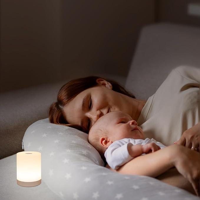 Touch Night Light for Baby Nursery, 3 Color Dimmable Night Light Battery Operated for Kids, Adult, Tap Nightlight Rechargeable, Cordless Small Lamp Portable for Bedroom, Bathroom, Nightstand, Hallway - Bloomnest