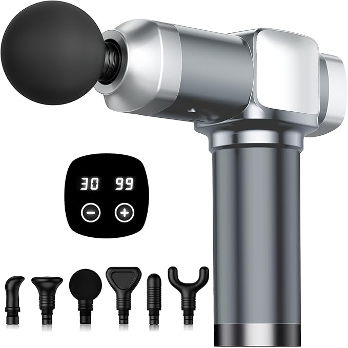 Deep Tissue Massage Gun, Portable Percussion Electric Muscle Massager for Pain Relief, Handheld Massagers with 30 Speeds & 6 Attachments for Back and Neck, Gifts for Men Women - Bloomnest