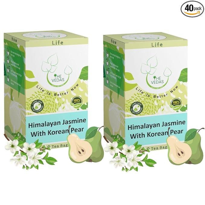 THE VEDAS Himalayan Jasmine With Korean Pear | Herbal Tea | Biodegradable Cotton Teabags | 40 Tea Bags(Pack of 2) - Bloomnest