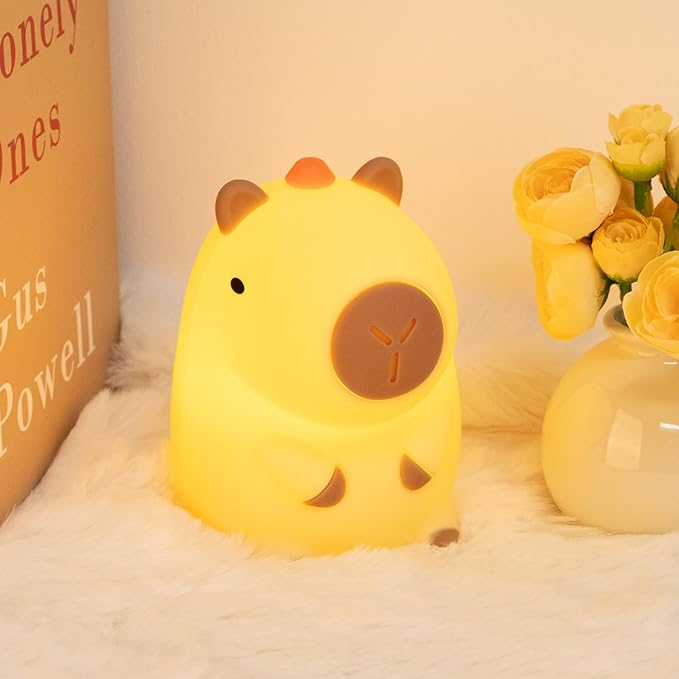 Night Light for Kids, Rechargeable Dimmable Silicone LED Nightlight with 7 Colors, Baby Nursery Night Lamp, Touch Squishy Lamp, Cute Gifts for Girls, Boys, Toddler Room Decor, Capybara - Bloomnest