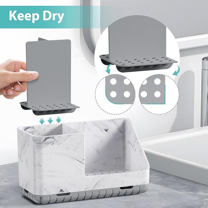 Toothbrush Holders for Bathroom Countertop, Kids Electric Toothbrush and Toothpaste Holder, Bathroom Accessories Vanity Organizer, Bathroom Organizers and Storage (Grey Marble Grain) - Bloomnest
