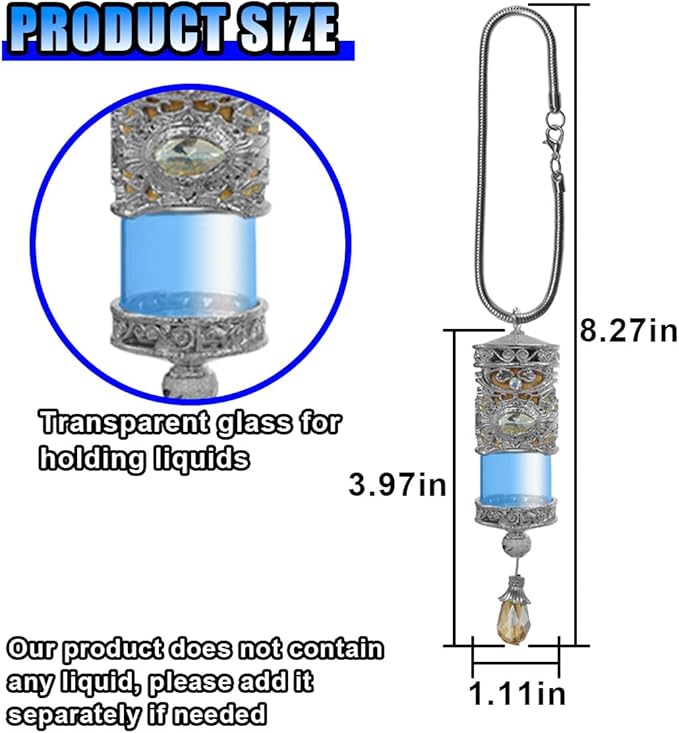 Hanging Car Air Freshener Diffuser, Refillable Essential Oils Empty Perfume Bottle, Alloy Car Aromatherapy Fragrance Perfume Pendant Bottle, Universal Car Interior Ornaments Decor (Silver) - Bloomnest