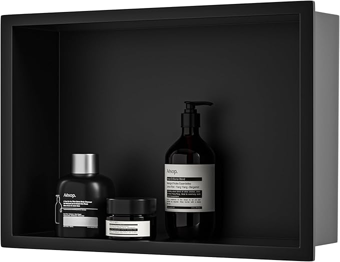 Stainless Steel Shower Niche 18" X 12" Matte Black No Tile Needed Niche Shower for Bathroom Storage Recessed Wall Shelf Over Mount Installation - Bloomnest