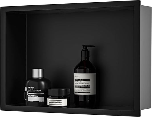 Stainless Steel Shower Niche 18" X 12" Matte Black No Tile Needed Niche Shower for Bathroom Storage Recessed Wall Shelf Over Mount Installation - Bloomnest