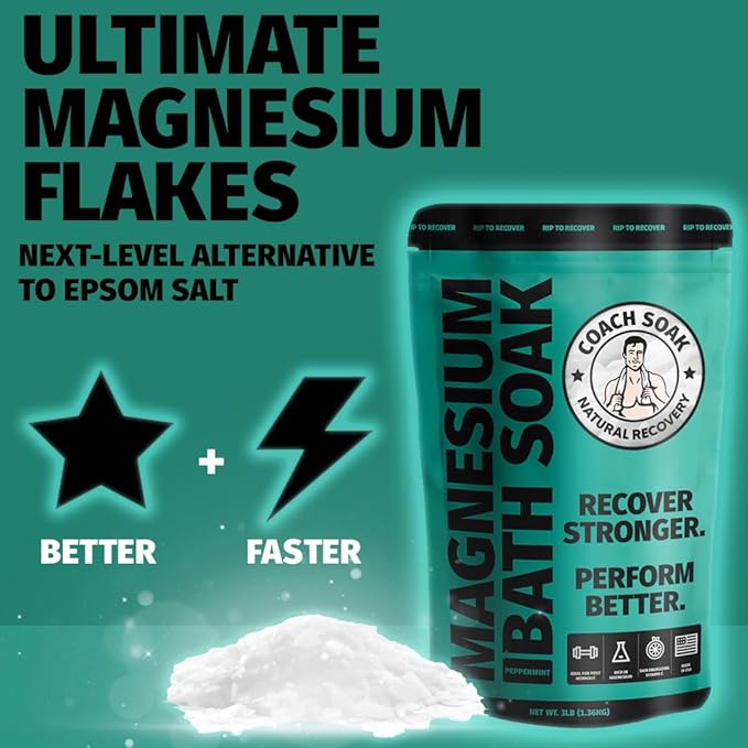 Coach Soak Recovery Bath Soak & Cream - Alternative to Epsom Salt Bath Soak - Fast-Absorbing Pure Magnesium Flakes with 21 Minerals, Bath Salts & Essential Oils - 2 Pack - Cooling Peppermint - Bloomnest