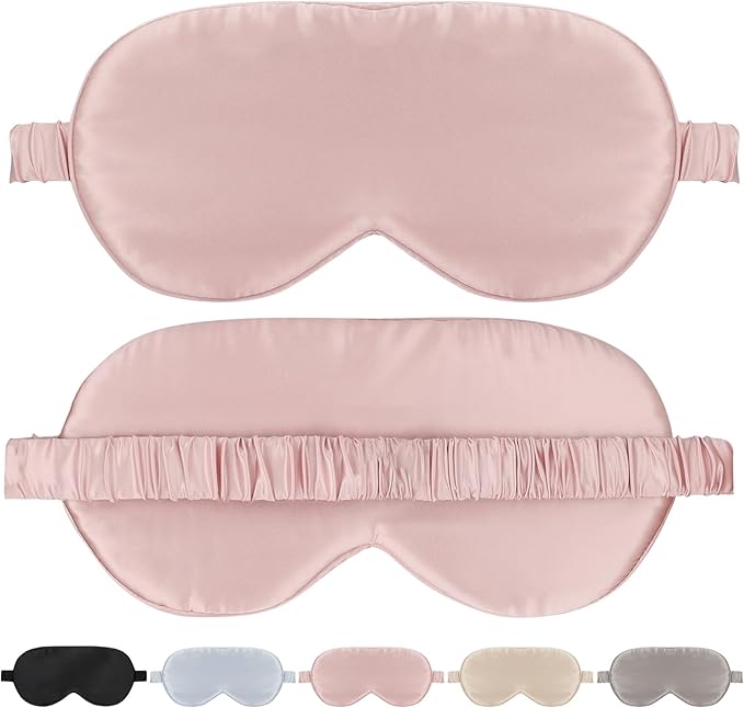 Silk Eye Mask for Sleep for Women/Men/Adults Blackout 100% Mulberry Silk Sleeping Mask for Travel/Plane/Side Sleeper with Elastic Strap,Pink - Bloomnest