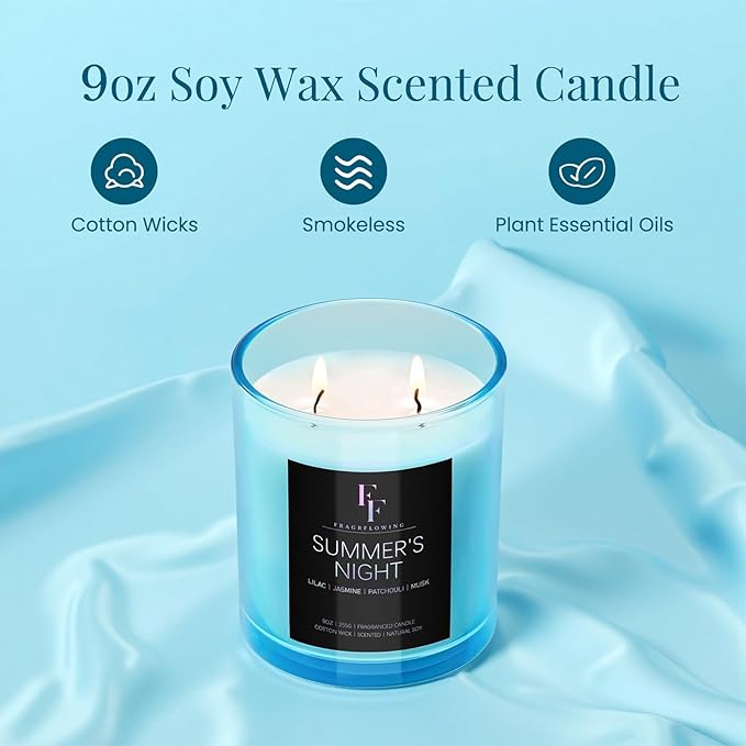 Summer's Night Scented Candle, 2-Wick Luxury Soy Wax Candle, 9 oz Aromatherapy Candle Home Fragrance Candles Gift - Bloomnest