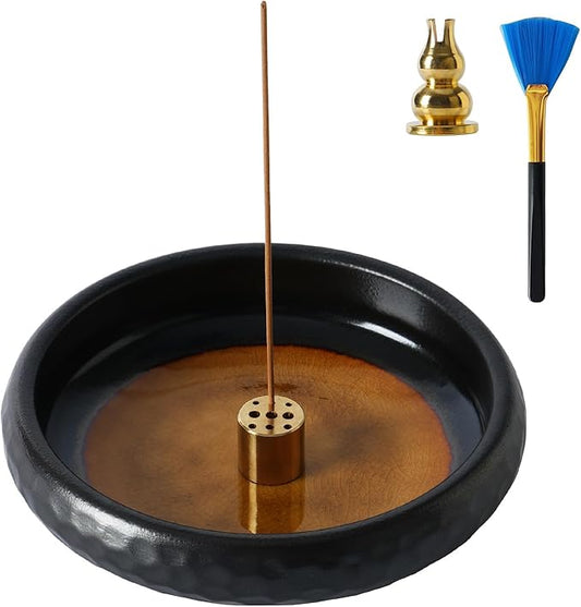 Ceramic Incense Burner,Handmade Incense Stick Incense Burner Reflux Burner,Sage, Coil Incense, Ash Catcher, Smudge Bowl for Yoga Meditation Room Décor,Crack Yellow - Bloomnest